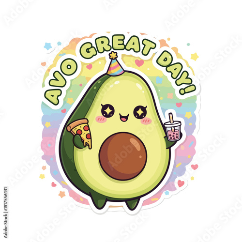 Cute Avocado Cartoon Character with Party Hat