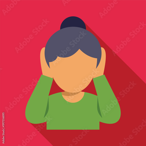 Woman covering ears experiencing unpleasant noise, stress, or headache