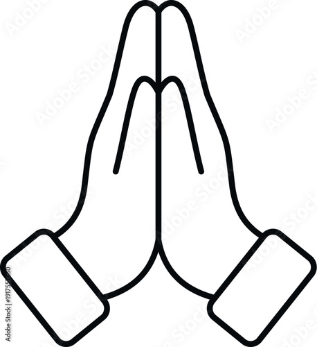 Hands joining together in a traditional prayer or namaste gesture outline