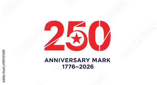 Red star anniversary mark logo vector, 250 years commemorative symbol with star and lines, 1776-2026 celebration icon.