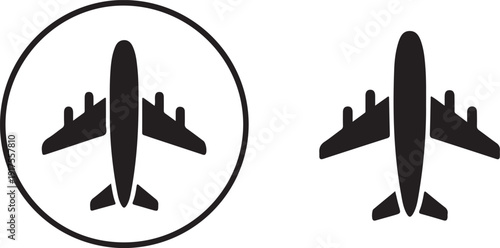 airplane symbol set top view silhouette with wing engine details