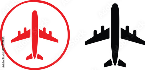 airplane icons top view circle enclosed outline and silhouettes