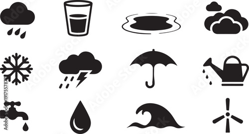 water symbol pack weather elements rain snow wind and ocean icons