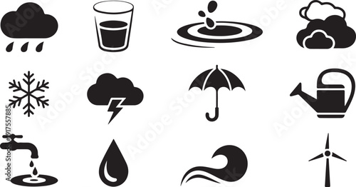 water icons collection rain cloud sea and renewable energy