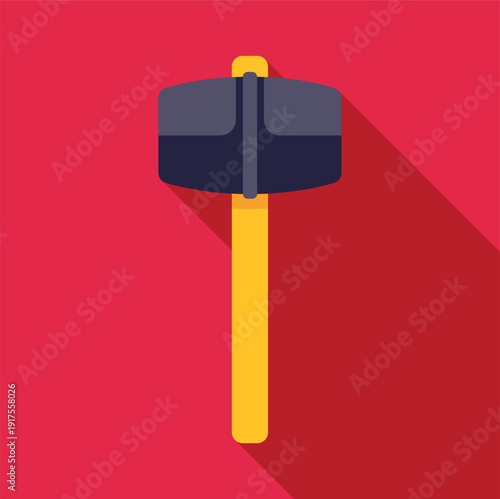 Sledgehammer icon in flat style with long shadow on an intense red background