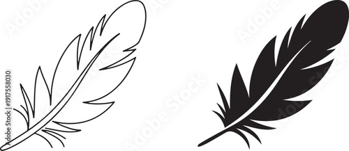 feather outline and silhouette vector icons set