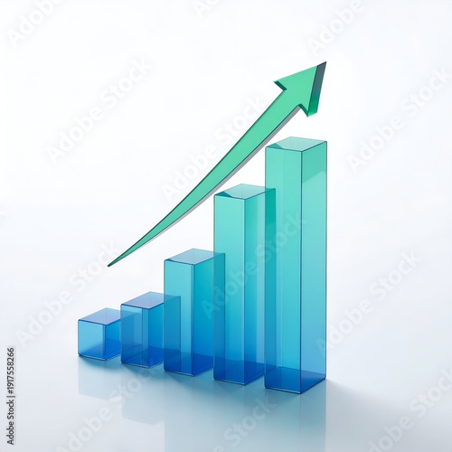 Free Download Blue Bar Graph with Green Arrow Showing Upward Trend. - GFXLoad