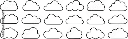 cloud icon set outline silhouettes for weather app ui