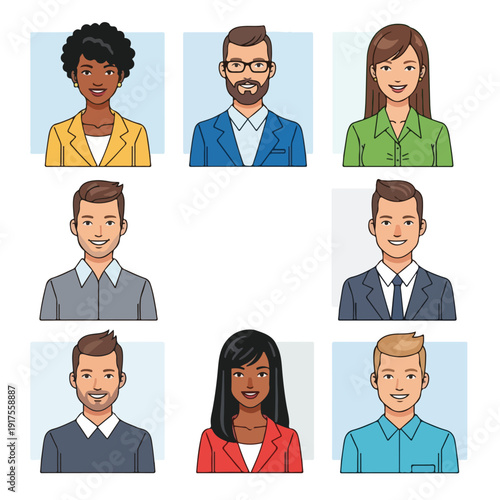 Diverse business people cartoon avatars professional portraits