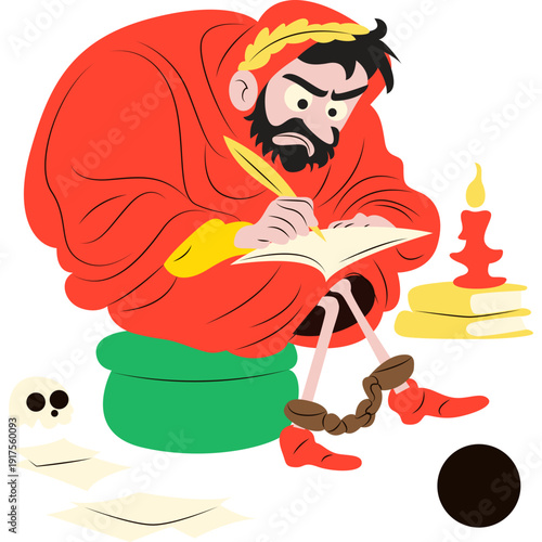 Boethius writing philosophy while imprisoned