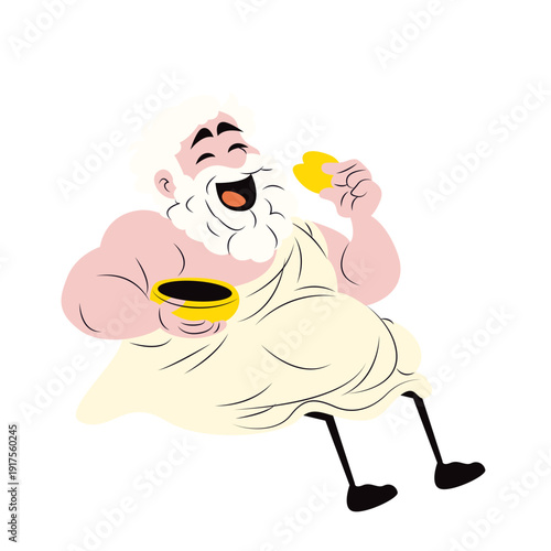 Epicurus enjoying simple food while teaching happiness