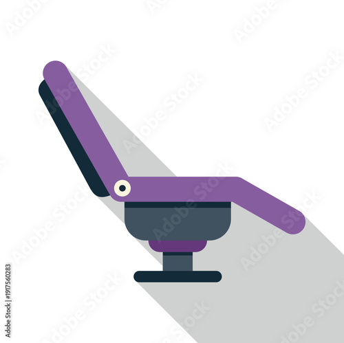 Purple medical reclining chair with a long shadow on white background