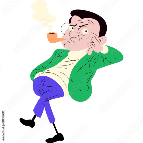 Jean-Paul Sartre smoking a pipe while thinking