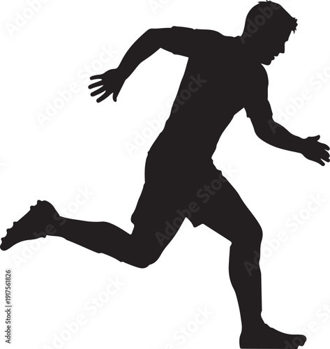 Black silhouette of a male soccer player running at speed, conveying motion and athleticism, isolated on white background, vector , Generative Ai