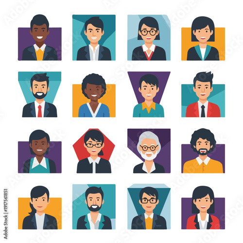 Diverse group of people cartoon faces business team teamwork professional