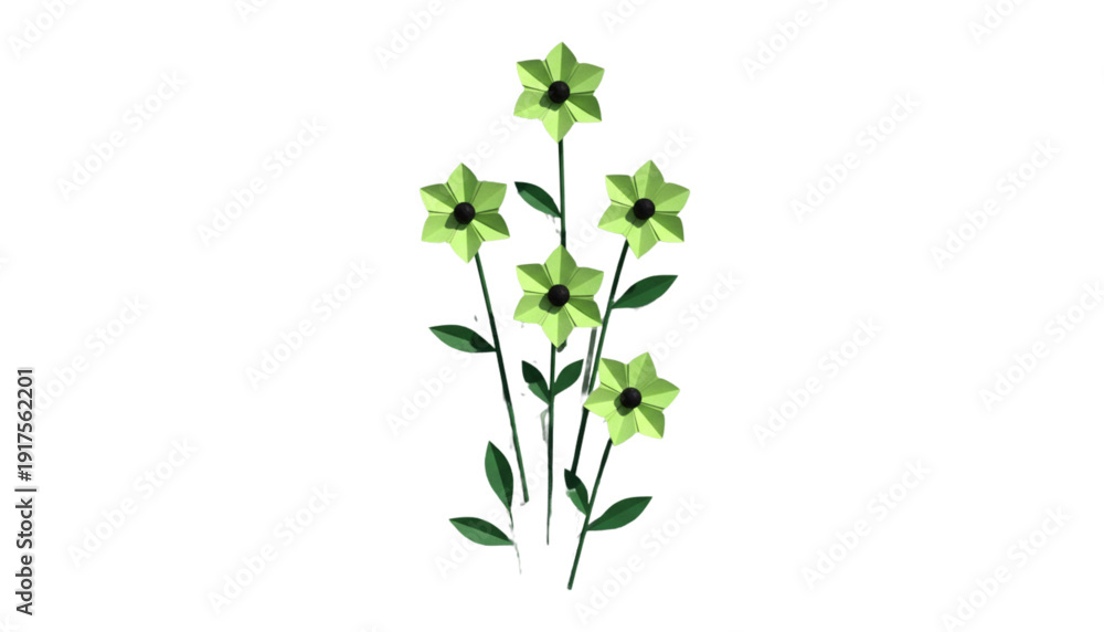Fototapeta premium Vibrant Green Geometric Flowers Illustration for Fresh Eco Branding, Web Design, and Spring Growth