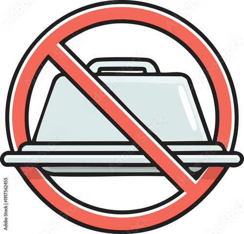 Black outline icon of a plastic food tray or clamshell container with a large diagonal prohi