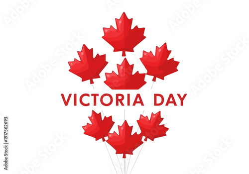 Red Maple Leaf Balloons Celebrate Victoria Day Holiday.