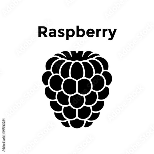 Raspberry fruit icon with round berry clusters and hollow top for organic farm products and dessert branding.