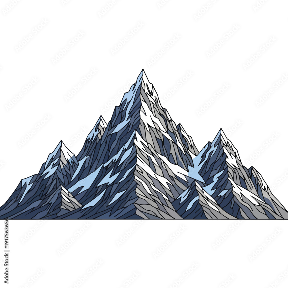Fototapeta premium Snowy Mountain Peaks Illustration
