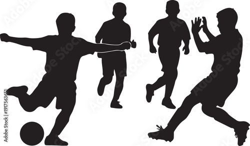 Silhouette of soccer players in dynamic action during a game, capturing the excitement of sport , Generative Ai