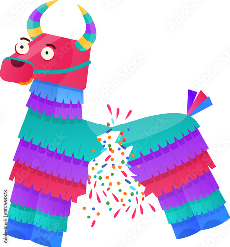 Broken party pinata. Cartoon paper animal toy
