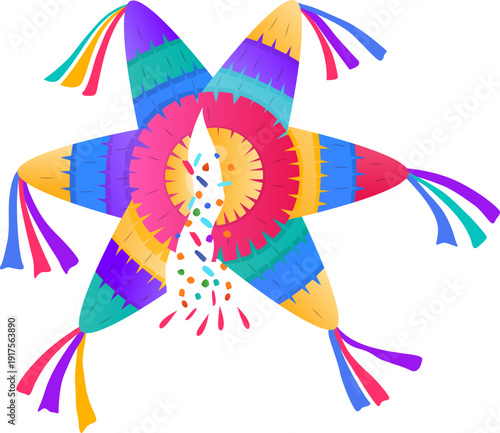 Candy falling from star pinata. Mexican party game