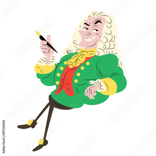 Voltaire holding a pen with sarcastic smile