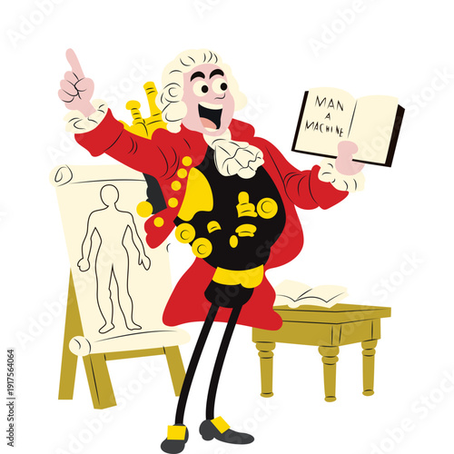 Julien Offray de La Mettrie presenting man as a machine