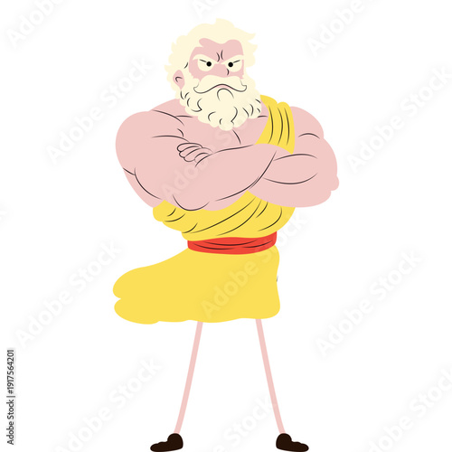 Parmenides standing firmly with arms crossed symbolizing permanence