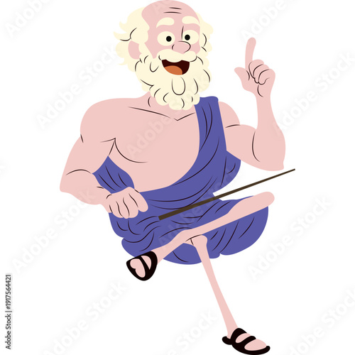 Socrates calmly questioning students with one hand raised