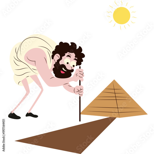 Thales of Miletus measuring pyramid shadows under the sun