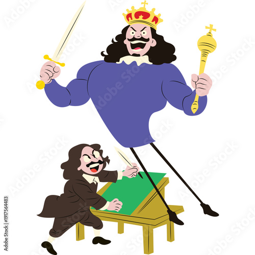 Thomas Hobbes drawing a giant Leviathan figure