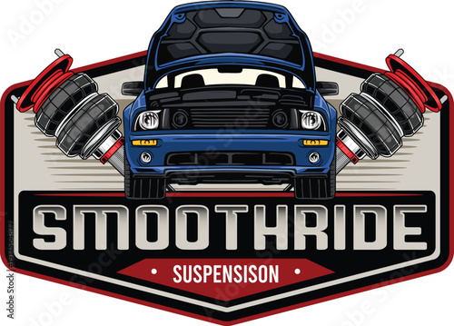 Vintage detailed illustration of a car front with highlighted shock absorbers for suspension system specialist