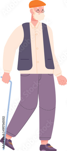 Walking senior man. Elderly activity color icon