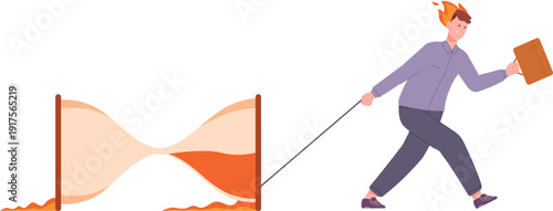 Hurrying man. Work deadline pressure. Overload stress