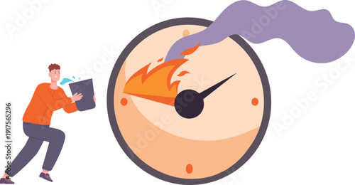 Work deadline burning clock. Office job overwork