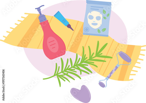 Face skincare cosmetic product and tools. Beauty bundle concept