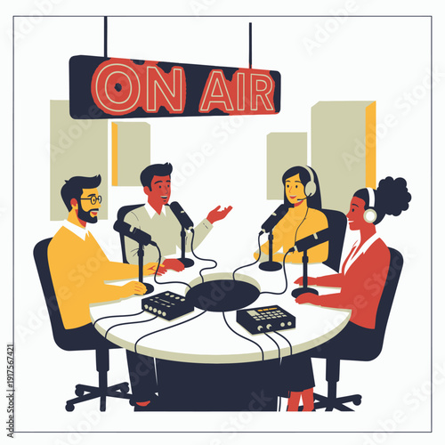 Diverse Group Recording Podcast Live On Air Studio Session