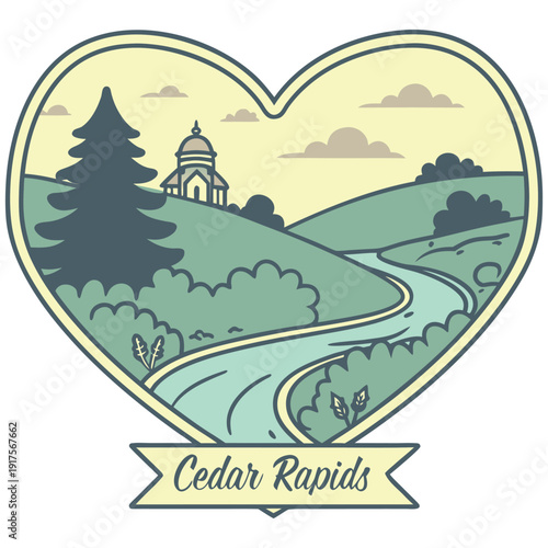 Wallpaper Mural Vintage Style Cedar Rapids Iowa Heart Emblem with River and Architecture Torontodigital.ca