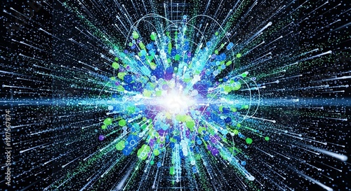 Wallpaper Mural Abstract explosion of colorful particles and light streaks against a dark background, representing energy and motion. Torontodigital.ca