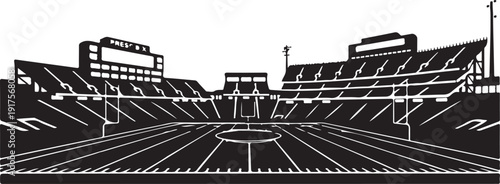 Detailed American Football Stadium Field Silhouette with Yard Lines, 50-Yard Line, and Press Box for Sports Marketing , Generative Ai