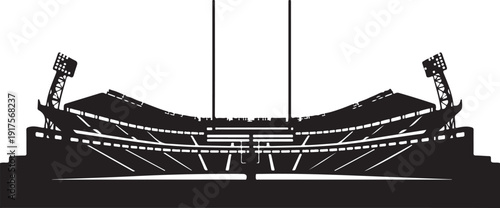 Classic American Football Stadium Silhouette with Goalposts and Floodlights, Ideal for Sports Graphics and Event Promotion , Generative Ai
