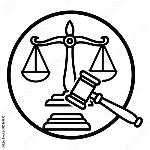 Justice and Law Symbol with Scales and Gavel