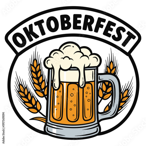 Oktoberfest Beer and Wheat Sheaf Illustration