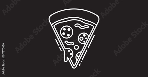 A minimalist single continuous line drawing illustrating a delicious slice of pepperoni pizza Vector