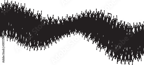 Wavy silhouette of a large crowd of cheering fans at a sports event, unified in celebration , Generative Ai