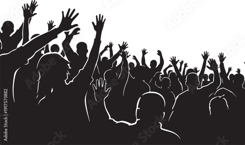 Crowd of fans with raised hands in a stadium, cheering and celebrating a sporting event , Generative Ai