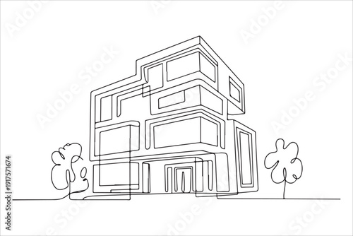 A continuous one line drawing of a luxury house architectural sketch vector, Single continuous line drawing of a modern house architectural concept for construction and  vector design
