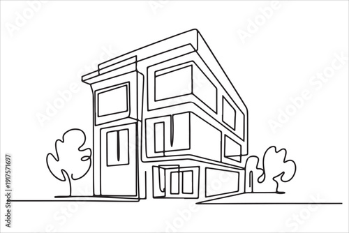 A continuous one line drawing of a luxury house architectural sketch vector, Single continuous line drawing of a modern house architectural concept for construction and  vector design